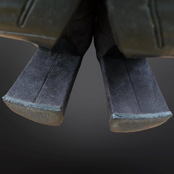 Vintage 90s Y2K Black Chunky Heel Knee High Boots US Size 8 Stretchy Faux Suede - Picture 11 of 13